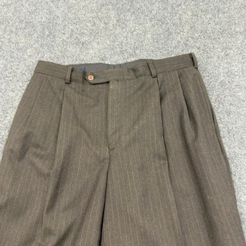 Nautica Suit Mens 44R 38W Brown Wool Pinstripe Two Piece Business Classic